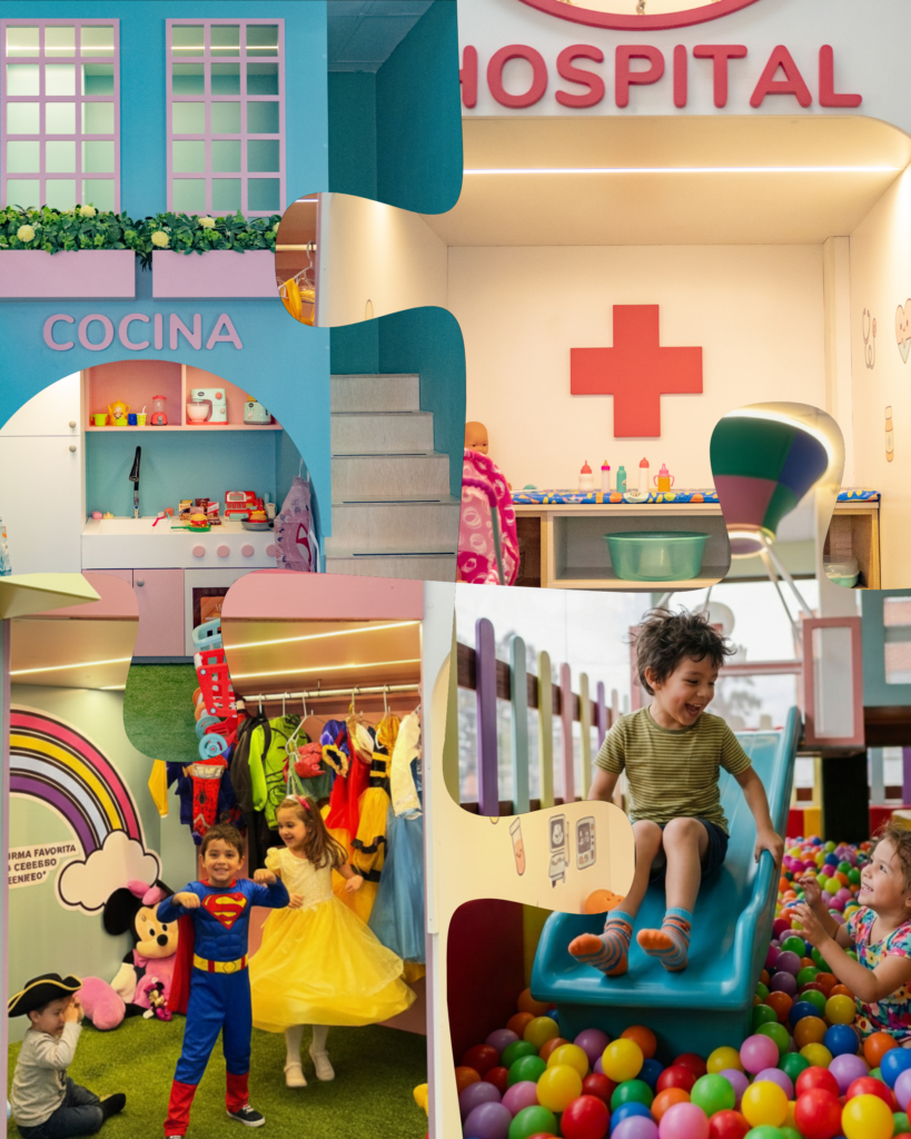 Niños explorando el rincón de juego simbólico en Ludikids, espacio de desarrollo infantil en Cuenca