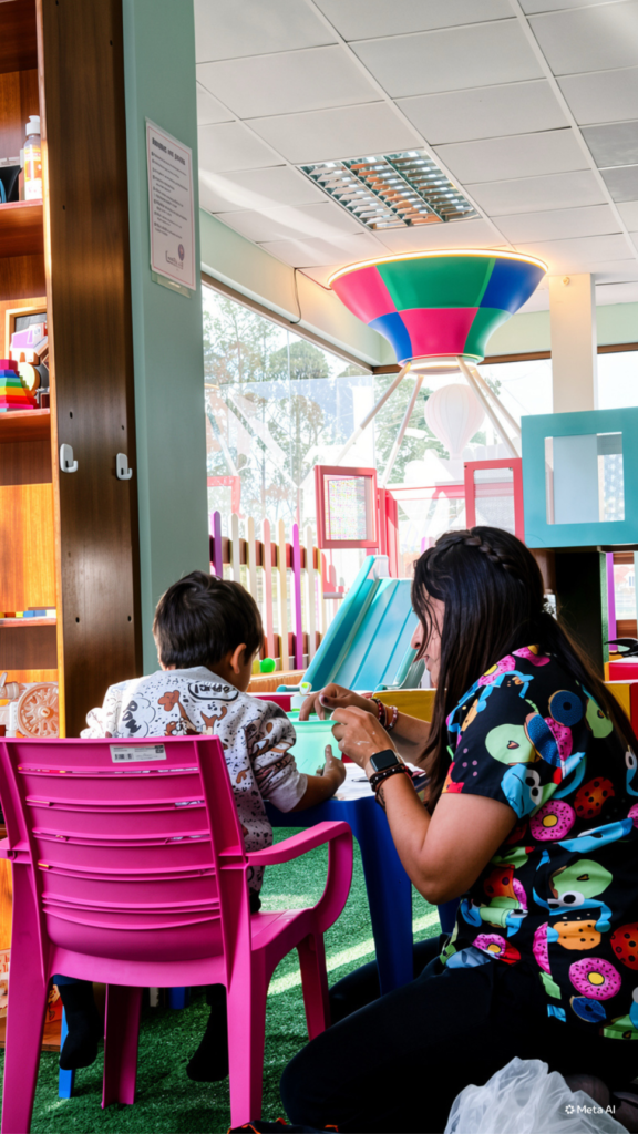 Educadora certificada supervisando el juego de niños en Ludikids, Cuenca
